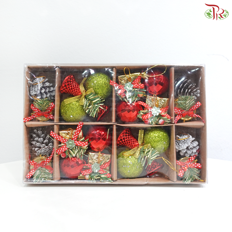 Christmas Ball & Bell Ornament Set - Green & Red