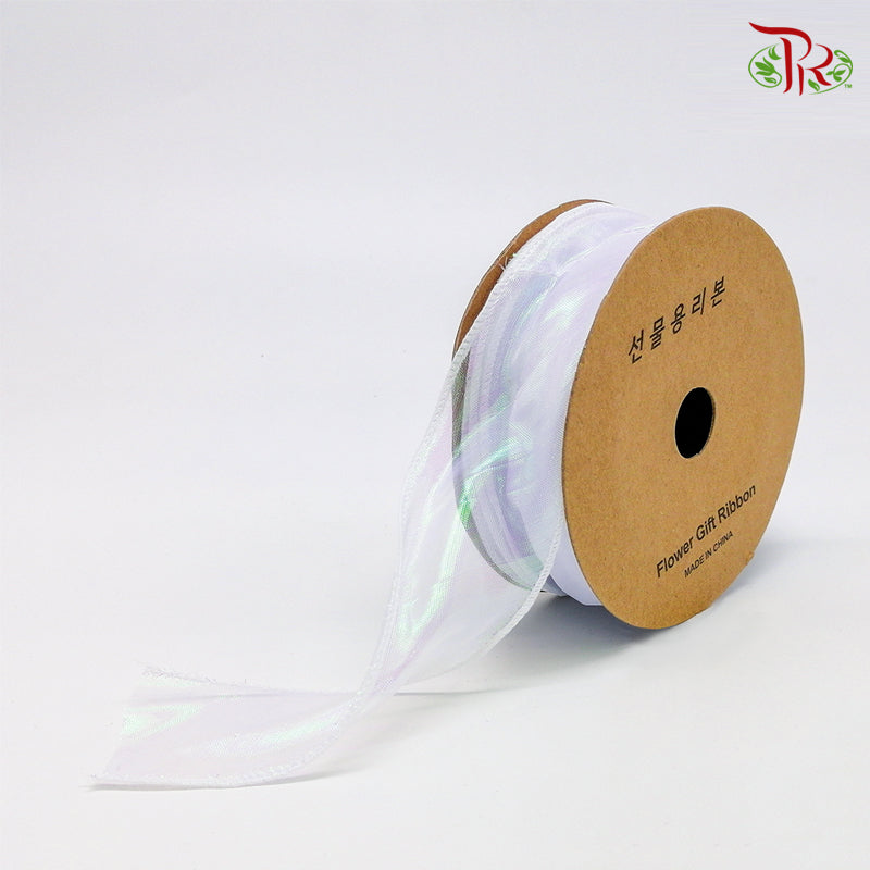 FRB095 Symphony Rainbow Fishtail (40mm x 10y)- White #1 - Pudu Ria Florist