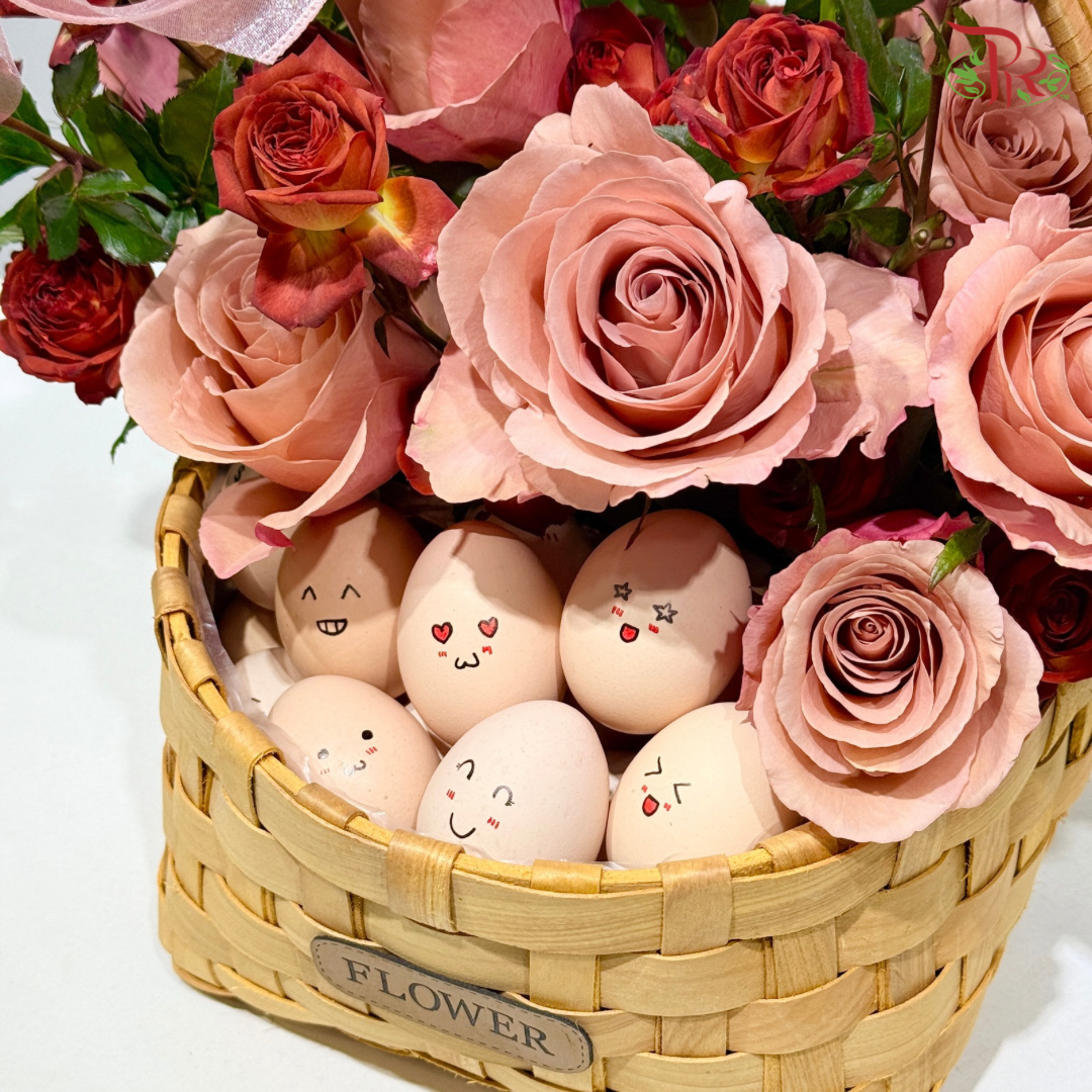 Welcome Newborn Baby - Flower and Egg Basket Arrangement (M Size)