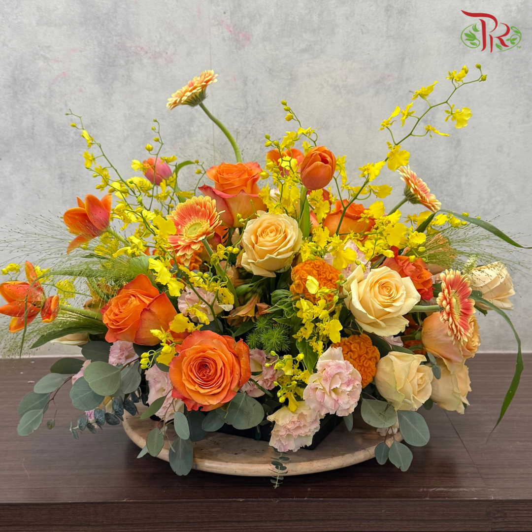 Sunlit Harmony - Table Centerpiece In Orange Yellow Tone (M size- double sided)