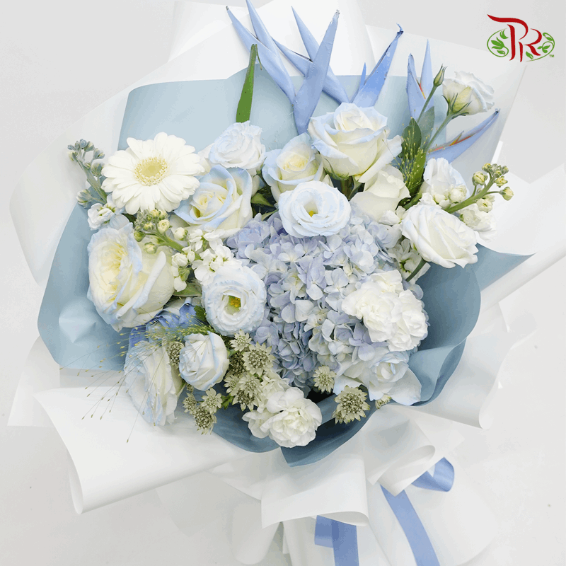 Assorted Pastel Blue White Flower Tone Hand Bouquet- M size-Pudu Ria Florist-prflorist.com.my