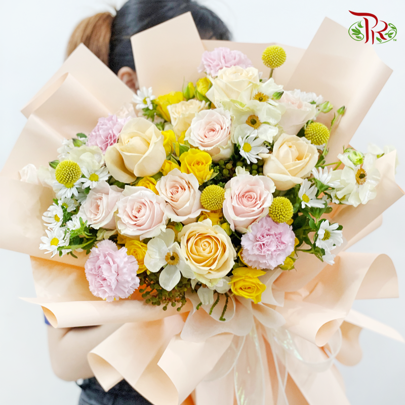 Assorted Yellow Jubilant Hand Bouquet - M size-Pudu Ria Florist-prflorist.com.my