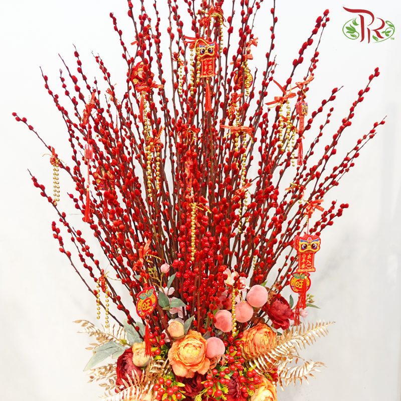 Willow's Whisper in Qing Hua Ci Pot《细语之柳》 (Random Choose Pussy Willow Colour, Floral Design & CNY Ornaments)