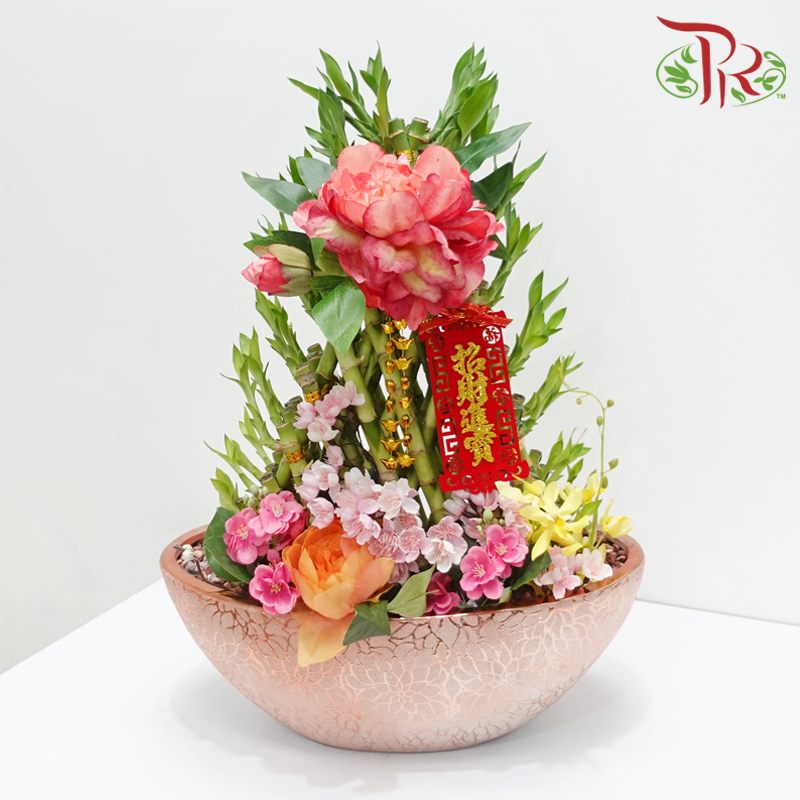 CNY 8 Golden Triangle Bamboo Arrangement《竹蛇献瑞》(Random Choose Design & CNY Ornaments)