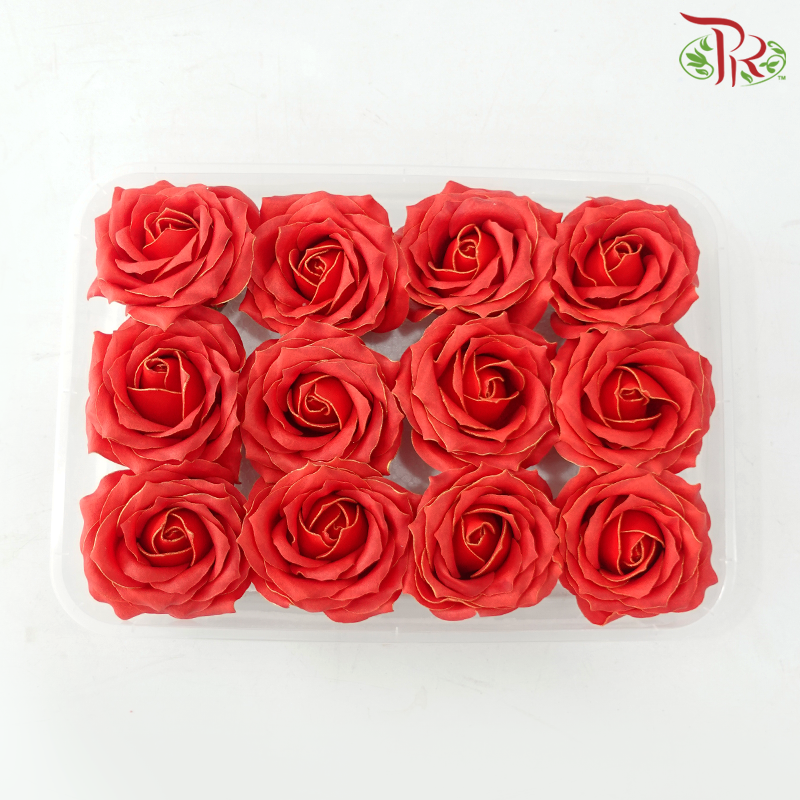 12 Blooms Premium Soap Flower - Red With Gold Liner (FBA081)-Red-Pudu Ria Florist-prflorist.com.my