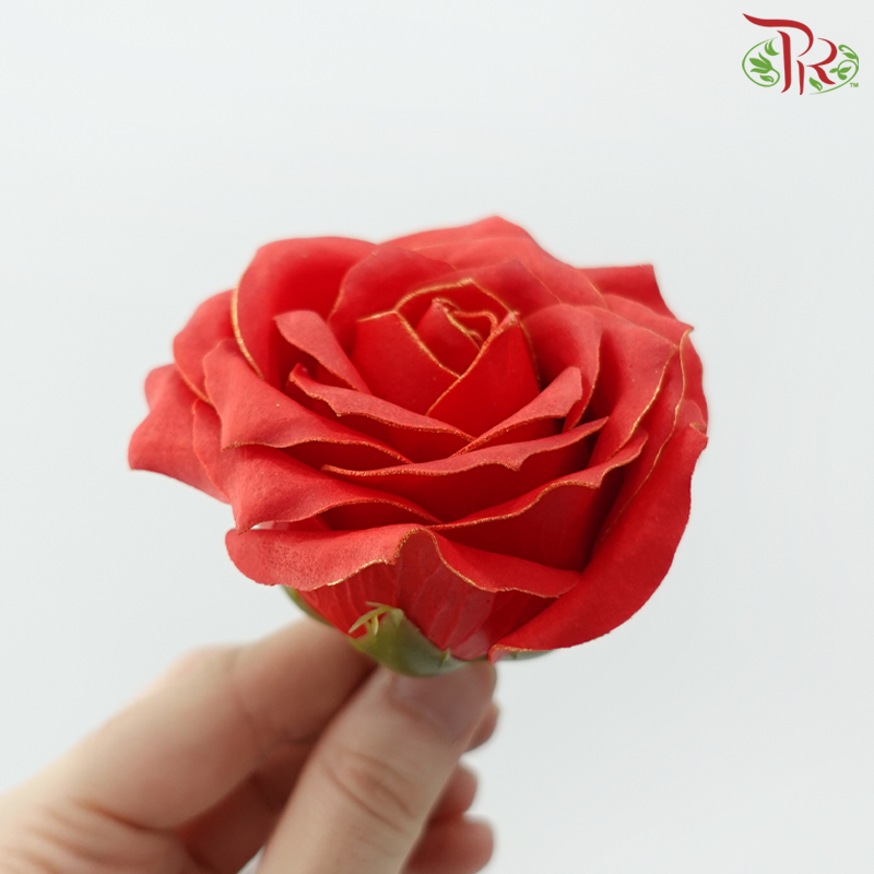 12 Blooms Premium Soap Flower - Red With Gold Liner (FBA081)-Red-Pudu Ria Florist-prflorist.com.my