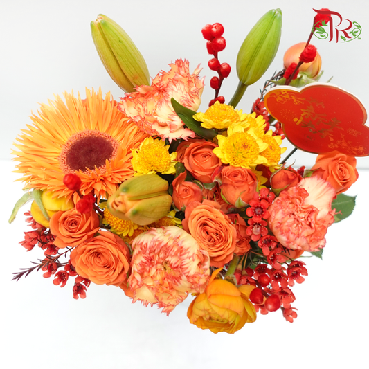 Signature Weekly Flower Bunch - Blessings of Fortune (Gerbera, Lily, Pussy Willow & Rose Spray) (Medium Bunch)