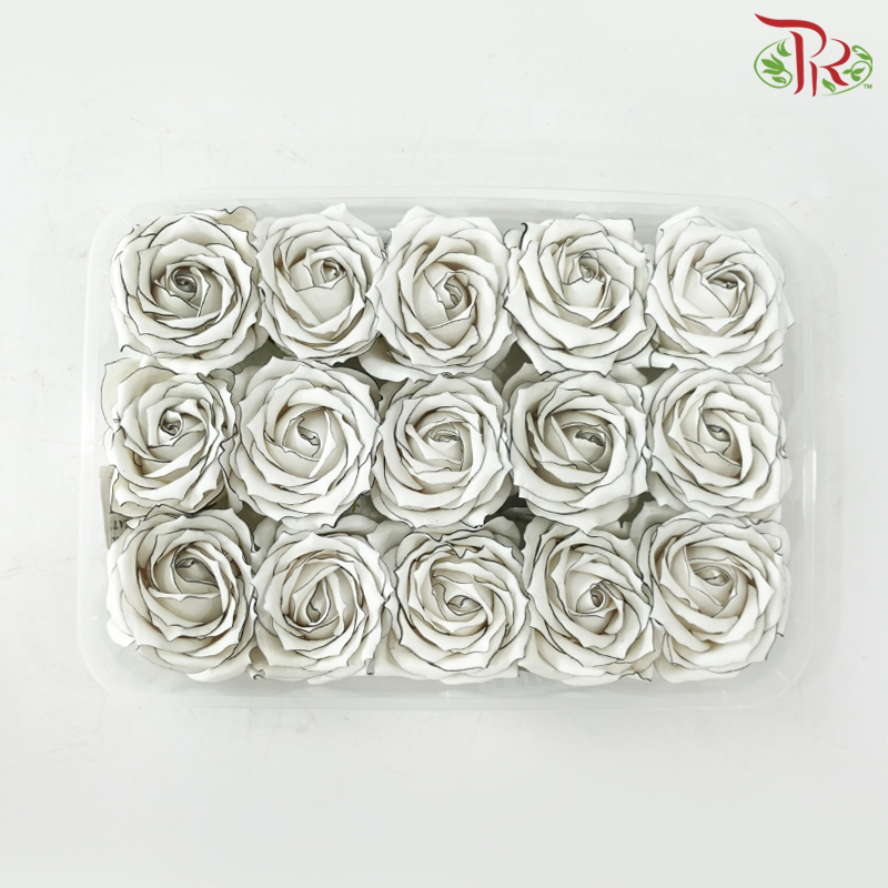 Soap Premium Rose Flower - White With Black Liner ( 15 blooms )