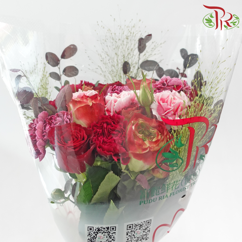 Signature Weekly Flower Bunch - Velvet Christmas Charm (Rose, Carnation, Carnation Spray & Red Technology Wood) (Big Size)