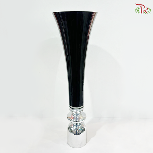 Modern Black With Silver Base Tall Vase