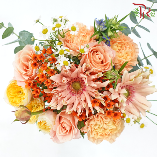 Signature Weekly Flower Bunch - Tangerine Tango (Gerbera, Carnation, Rose & Wax Flower) (Medium Size)