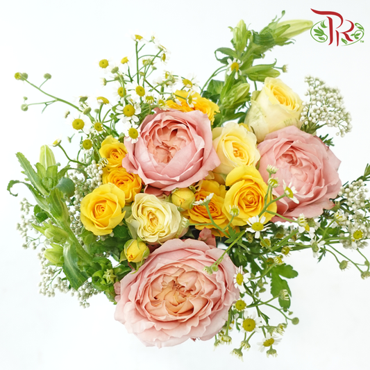 Signature Weekly Flower Bunch - Sunshine Bliss (Rose, Campanula, Matricaria & Rice Flower) (Medium Size)