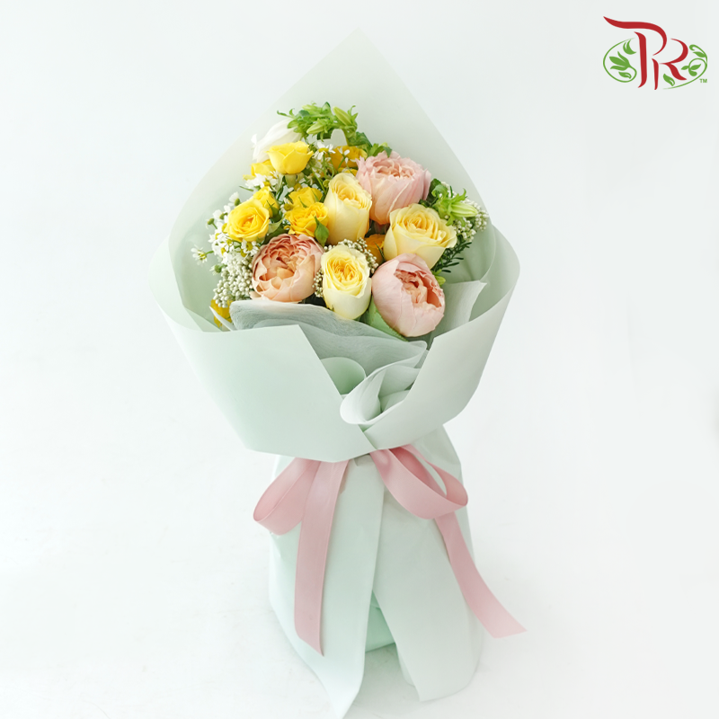 Signature Weekly Flower Bunch - Sunshine Bliss (Rose, Campanula, Matricaria & Rice Flower) (Medium Size)