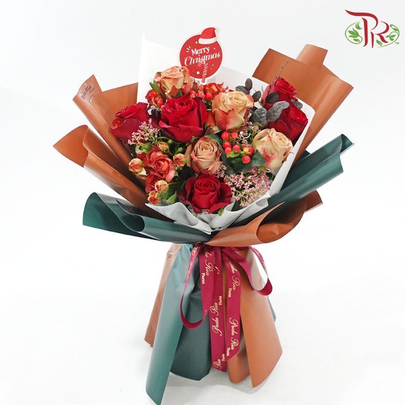 Signature Weekly Flower Bunch - Red Blossoms of Fortune (Rose Spray, Rose, Rice Flower & Red Technology Wood) (Big Size)