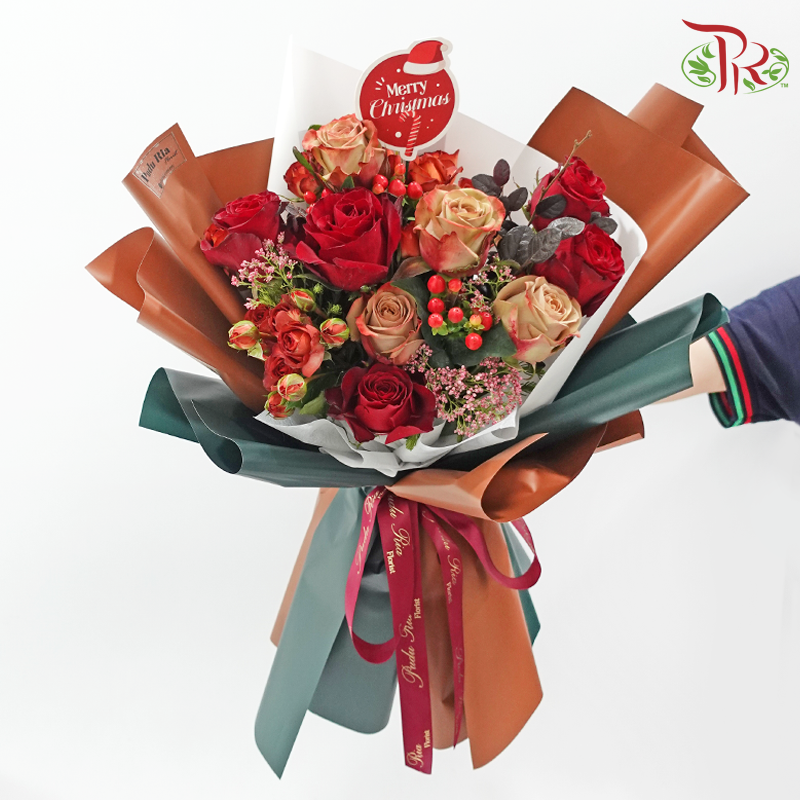 Signature Weekly Flower Bunch - Red Blossoms of Fortune (Rose Spray, Rose, Rice Flower & Red Technology Wood) (Big Size)