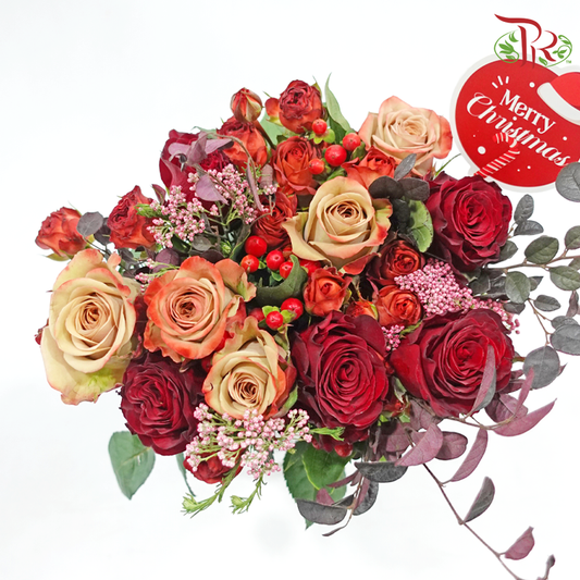 Signature Weekly Flower Bunch - Red Blossoms of Fortune (Rose Spray, Rose, Rice Flower & Red Technology Wood) (Big Size)