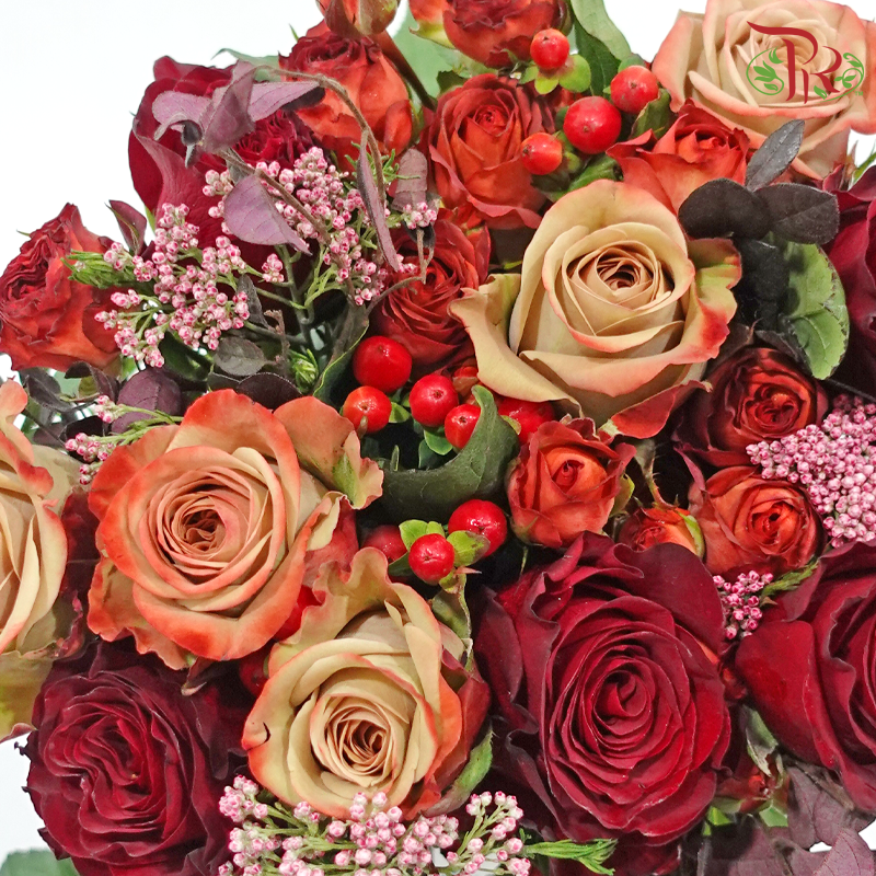 Signature Weekly Flower Bunch - Red Blossoms of Fortune (Rose Spray, Rose, Rice Flower & Red Technology Wood) (Big Size)