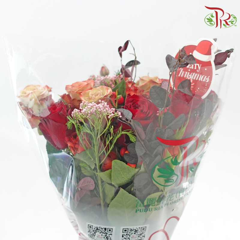 Signature Weekly Flower Bunch - Red Blossoms of Fortune (Rose Spray, Rose, Rice Flower & Red Technology Wood) (Big Size)