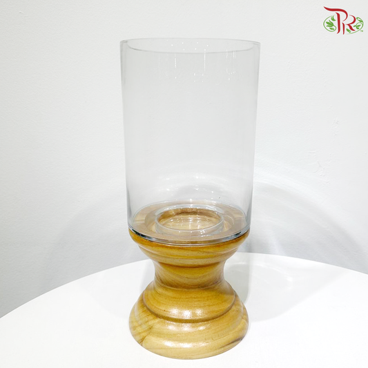 276739 - Glass Jar Vase With Wood Stand - Light Brown (266739W)