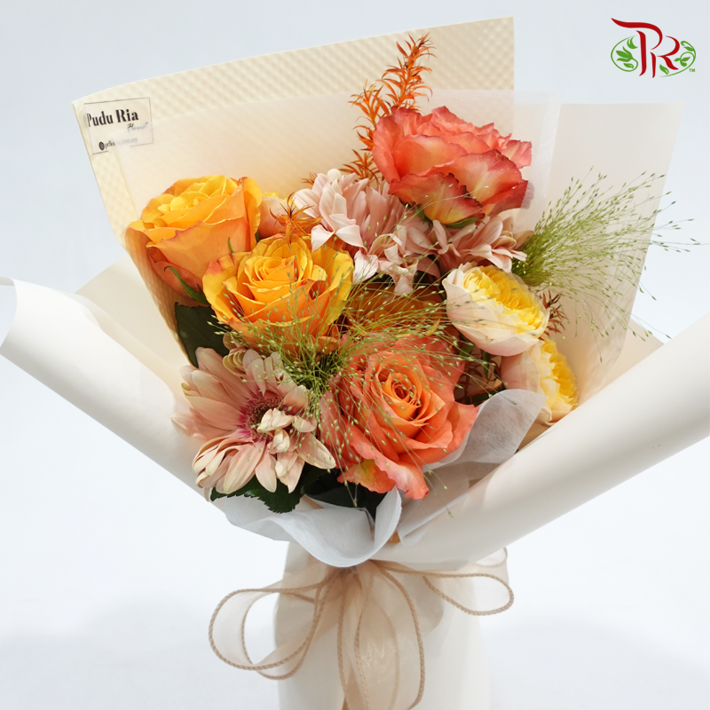 Signature Weekly Flower Bunch - Twilight Bliss (Gerbera, Rose, Rose Spray & Melaleuca Gold Leaf) (Medium Bunch)