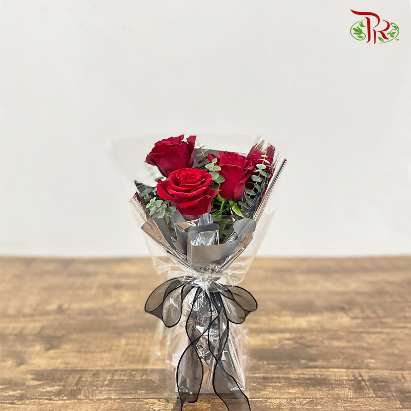 3 Stems Red Roses (Small Hand Bouquet)-Pudu Ria Florist-prflorist.com.my