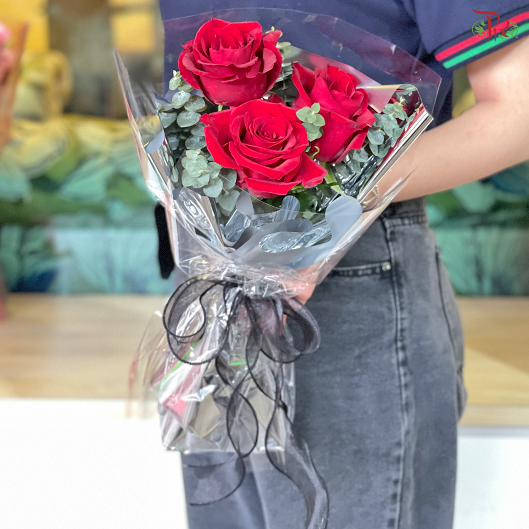 3 Stems Red Roses (Small Hand Bouquet)-Pudu Ria Florist-prflorist.com.my