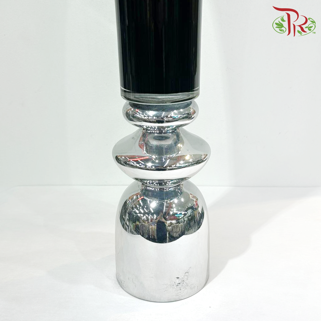 Modern Black With Silver Base Tall Vase