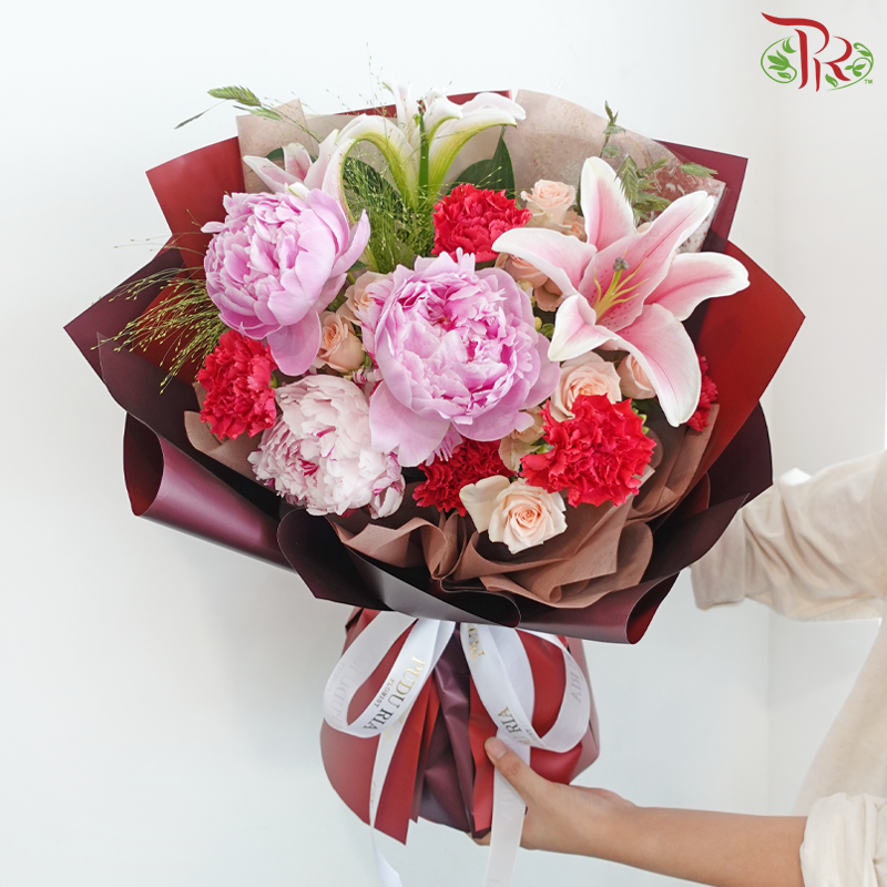 Peony Beauty & Lily Love by bouquet scaffold