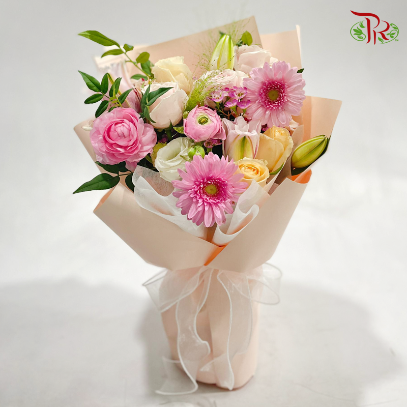 Signature Weekly Flower Bunch - Soft Serenade (Gerbera, Lily, Rose Spray & Ranunculus) (Big Size)