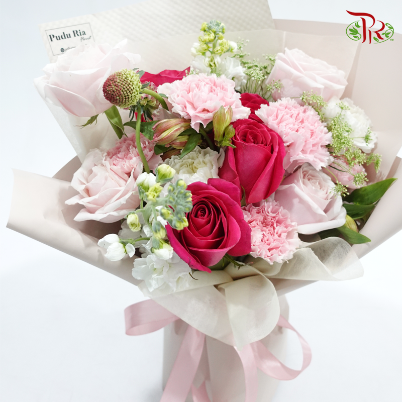 Signature Weekly Flower Bunch - Pink Symphony (Rose, Carnation, Scabiosa & Matthiola) (Big Bunch)