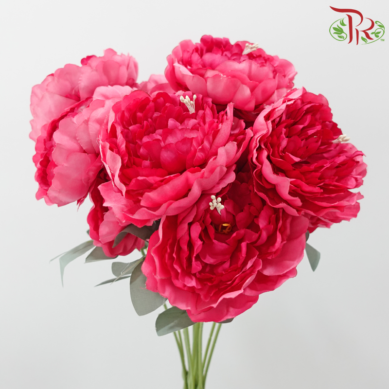 52cm - Artificial Peony Bush - Dark Pink (2 Stems)