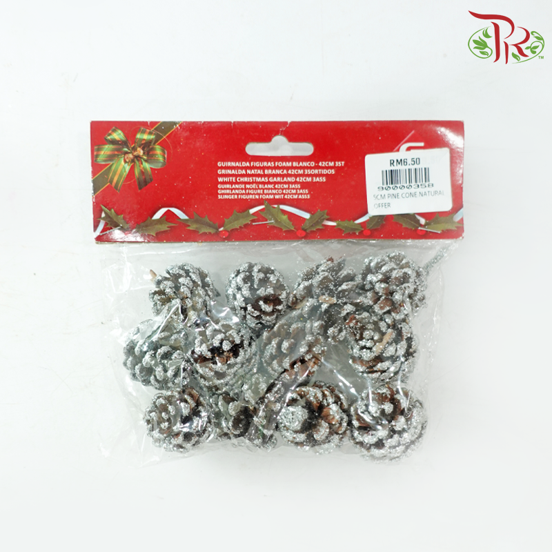 5CM - Pine Cone Natural - Silver (Per Packet)