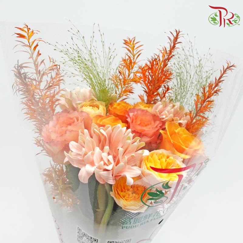 Signature Weekly Flower Bunch - Twilight Bliss (Gerbera, Rose, Rose Spray & Melaleuca Gold Leaf) (Medium Bunch)