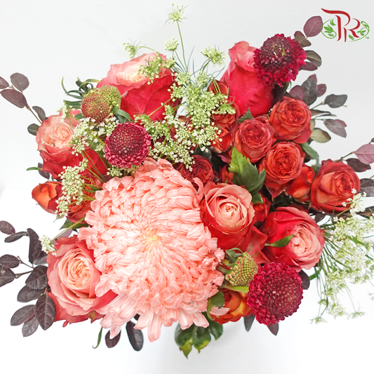 Signature Weekly Flower Bunch - Blooming Heart (Rose Spray, Rose, Ammi Majus & Red Technology Wood) (Big Bunch)