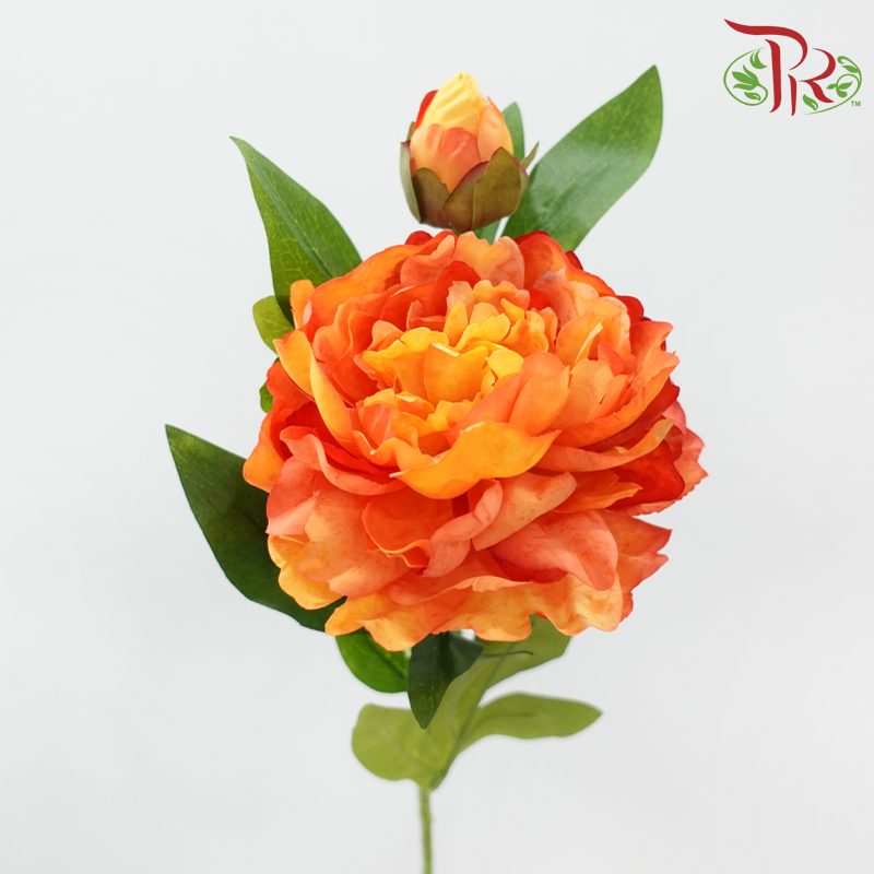 63cm - Artificial Peony Spray - Orange (5 Stems)