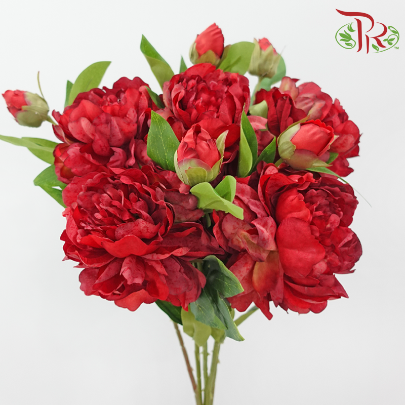 68cm - Artificial Peony Spray - Red (5 Stems)