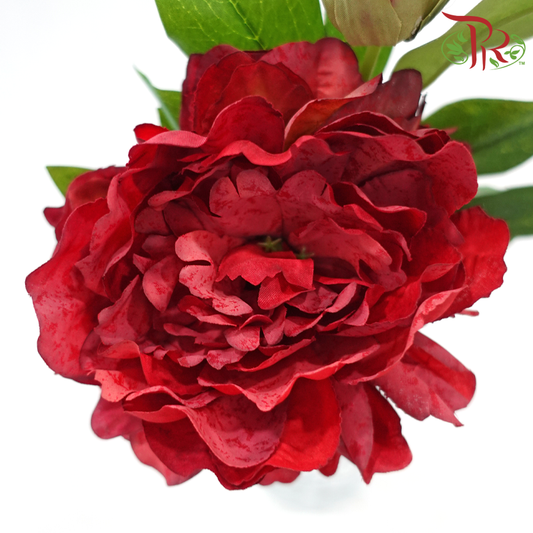 63cm - Artificial Peony Spray - Red (5 Stems)