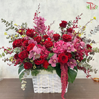 Crimson Kiss - Rose With Cymbidium Orchid Basket Arrangement (XL Size) (Pre-order 1 Day in advance)