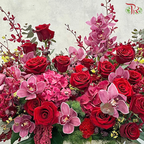 Crimson Kiss - Rose With Cymbidium Orchid Basket Arrangement (XL Size) (Pre-order 1 Day in advance)