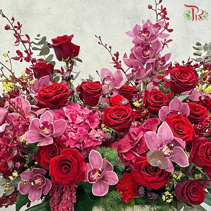 Crimson Kiss - Rose With Cymbidium Orchid Basket Arrangement (XL Size) (Pre-order 1 Day in advance)