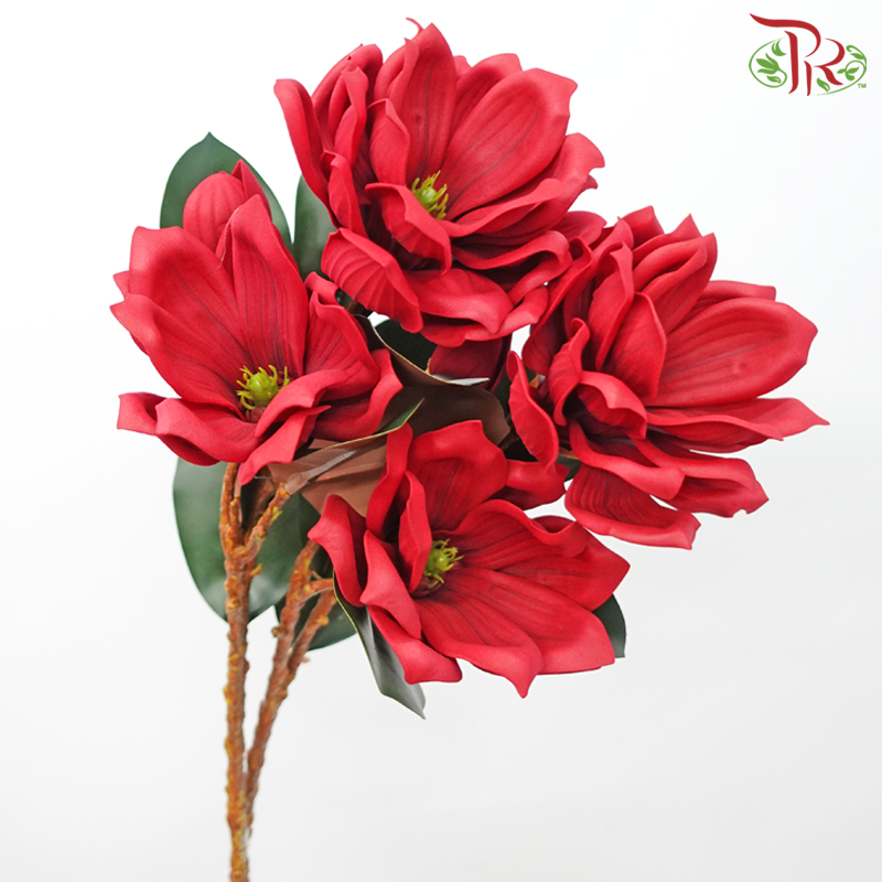 79cm - Artificial Magnolia Spray - Red (2 Stems)-Red-Pudu Ria Florist-prflorist.com.my