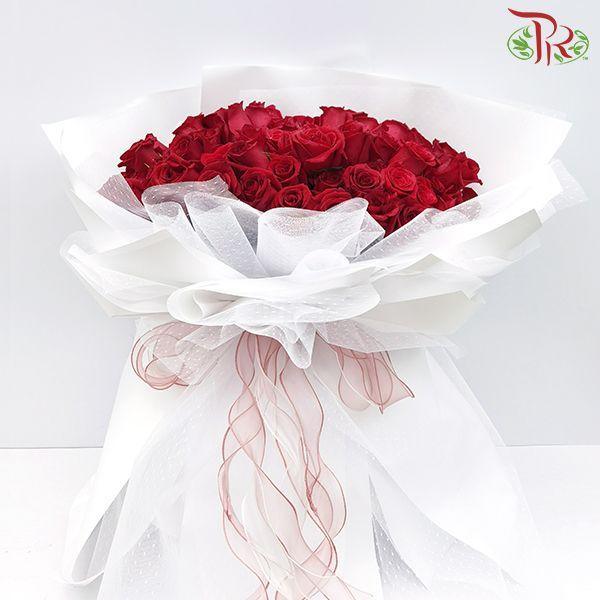 99 Roses Red Rose With One-Sided White Wrapping-Hand Bouquet (XL size)-Pudu Ria Florist-prflorist.com.my