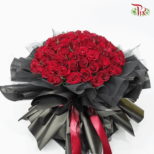 99 Stems Red Roses In Classic Black Wrapping ( XL Hand Bouquet)-Pudu Ria Florist-prflorist.com.my