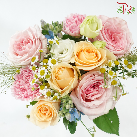 Signature Weekly Flower Bunch - Blushing Sunrise (Rose, Eustoma, Matricaria & Oxypetalum) (Medium Size)