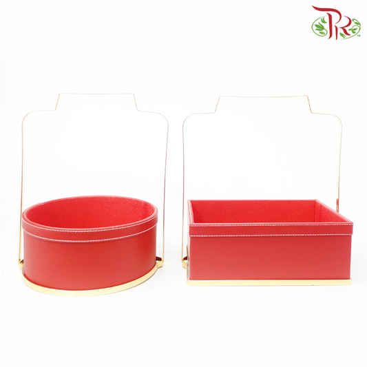 FB11 &amp; FB12 - Kotak Bunga Kulit PU Keluli Tangan CNY - Merah (Dengan Pilihan) (WFL109PZ)