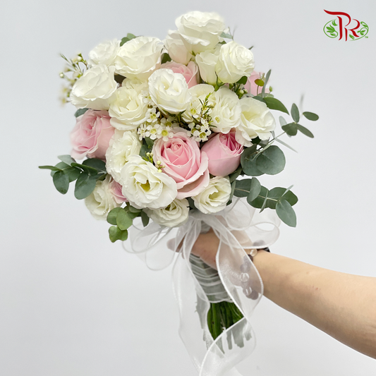 Bridal Bouquet- White Eustoma With Pink Rose - Pudu Ria Florist