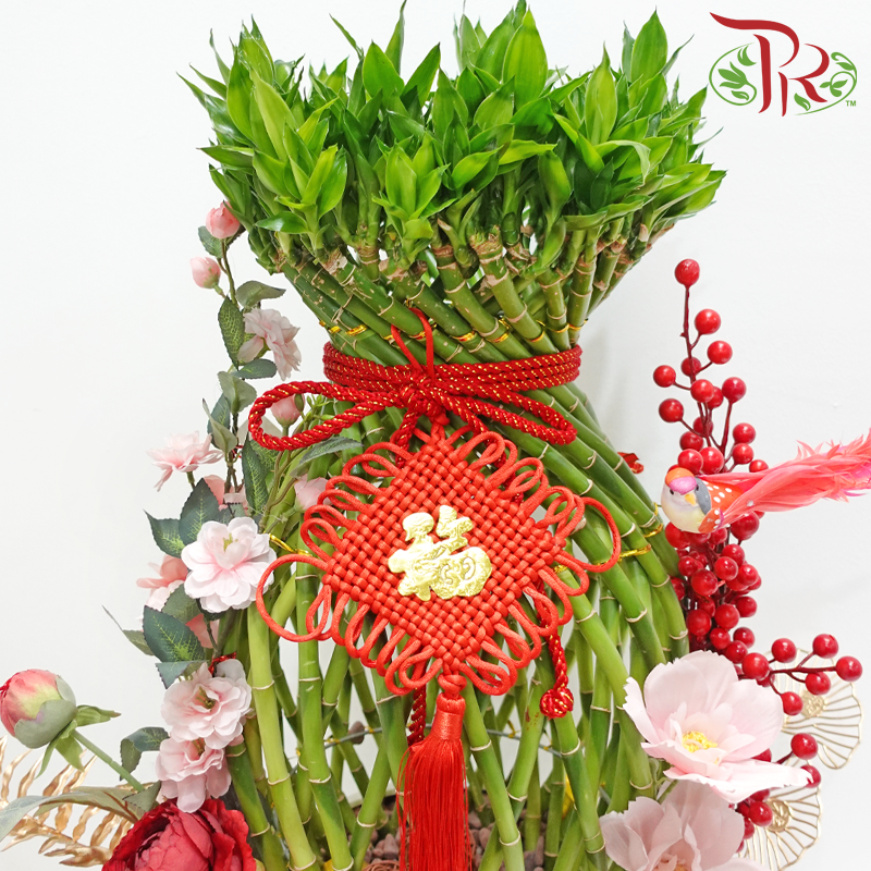 CNY Guci Bamboo Arrangement in Holographic Round Pot 《福绿常在》(Random Choose Design & CNY Ornaments)