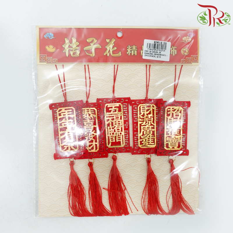 CNY 3D Chun Jie Hanging Ornaments - 3D Rectangular Shape Design With Gold Blessing Words 《3D长方形款金字祝福语》(5 Pcs Per Pack) (Random Choose Design)