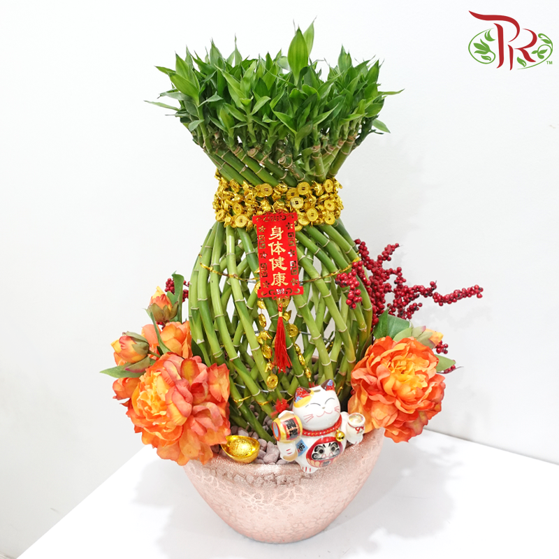 CNY Guci Bamboo Arrangement in Rose Gold Pot 《绿意盎然》 (Random Choose Design & CNY Ornaments)