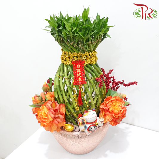 CNY Guci Bamboo Arrangement in Rose Gold Pot 《绿意盎然》 (Random Choose Design & CNY Ornaments)